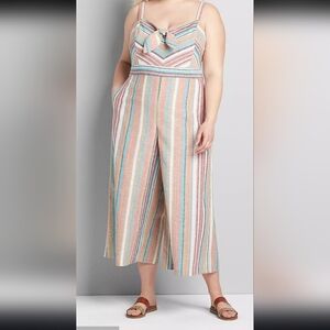 Lane Bryant Pastel Striped Tie-Front Jumpsuit
